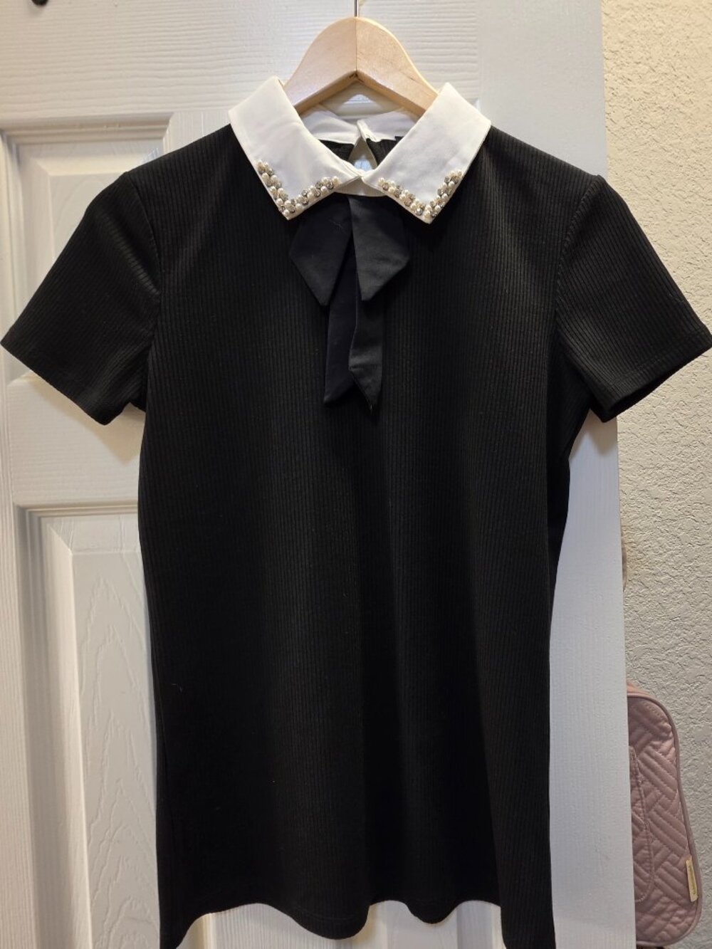 River Island Jewel Collared Black Top